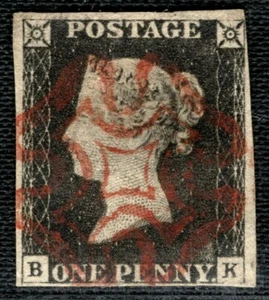 Sello GB PENNY NEGRO QV SG.2 1840 1d Placa 2 (BK) Super Rojo MX Cat £375 GRED65 - Imagen 1 de 6