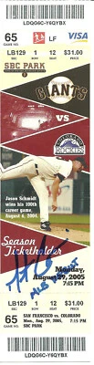 Boleto de debut autografiado por Matt Cain en Grandes Ligas 29/08/2005 con Insc SF Giants Foto 1 de 2