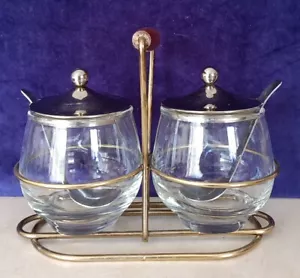Vintage MC Condiment Set Wire Rack Libby Glass Stainless Lids Jam Jelly W/Spoons - Picture 1 of 2