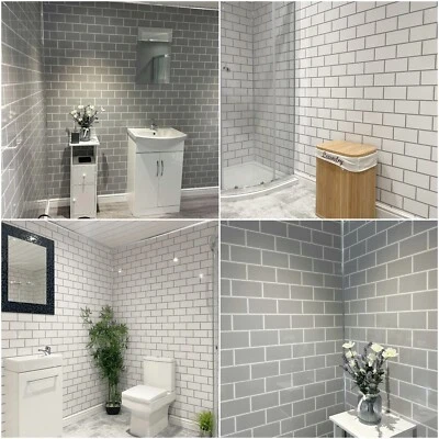 Metro Tile Effect Bathroom Wall Panels PVC Kitchen Shower Cladding Grey White - Image 1 of 2