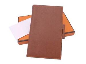 Auth HERMES Agenda/Note Cover Brown/Orange Leather - e53473a