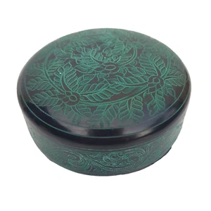 Blue & Green Wood Lacquer 5 Coaster Set w/ Box Thailand Style Gorgeous Vintage - Picture 1 of 14