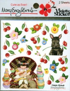 Mary Engelbreit-Chair of Bowlies Scottie Dog Cherries Violette 2 STICKER SHEETS - Picture 1 of 1