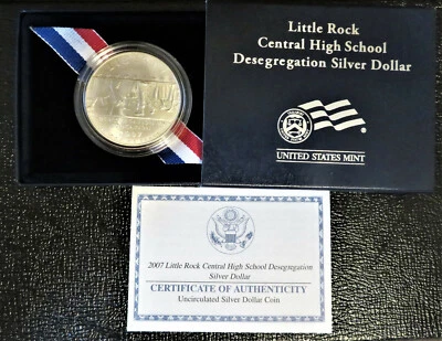 2007 Little Rock UNC/MS Silver Dollar * As Issued * OGP w/Box & COA * - Image 1 of 3