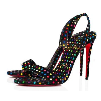 Christian Louboutin O Marylin 100 Negro Lunares Slingback Sandalia Tacón Bomba 38 Foto 1 de 4