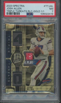 2023 Panini Spectra Triple Threats Relics Gold NFLPA Patch Josh Allen 1/1 PSA 7 - Image 1 of 2