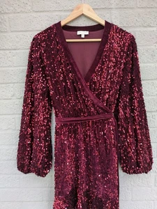 Love & Roses Lipsy UK 12 Red Sequin Velvet Christmas Party Dress - Picture 1 of 16