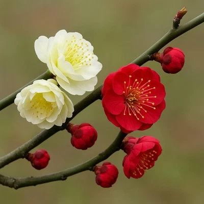 2on 1 Japanese Plum blossom Bonsai With 2 Verities lve+zhusha 绿萼➕朱砂梅提根造型盆景 - Image 1 of 4
