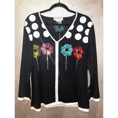 Cardigã J B rápido lantejoulas enfeitado floral escritório casual Whymsical - Imagem 1 de 4