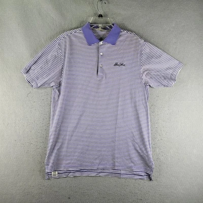 Camisa polo Peter Millar para hombre mediana púrpura a rayas golf bordada Sea Island Foto 1 de 4