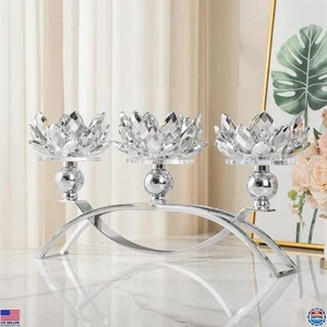 Kerzenständer Silber Lotus Kristall - Elegante 3-armige Kerzenleuchter für Teelichter - Bild 1 von 6