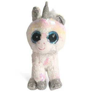 Ty Beanie Boo Diamond Unicorn White Flip Sequin 8 Inch Pastel Silver Plush Toy - Picture 1 of 5
