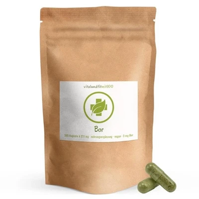 VITALUNDFITMIT100 GMBH, SIEMENSSTR. 10, 41363 JÜCHEN Bor 365 Kapseln aus Natriumborat à 3 mg Bor - Pflanzliches Spurenelement
