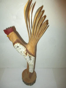 VTG 1998 HAND CARVED 14" WOOD CHICKEN FOLK ART FIGURE STATUE ARTIST SCHWENDEMANN - Picture 1 of 22