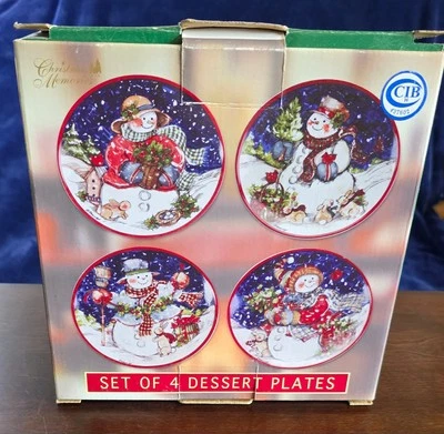 Juego de 4 Platos de Postre Certificado Internacional "Magia de Navidad - Muñeco de Nieve" Foto 1 de 4