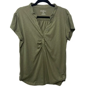 Mix & Co. Henley Top Short Sleeve Shirred Front Olive Green Womens Plus Size 2X - Picture 1 of 8