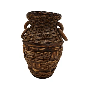 Wicker Terracotta Pottery Vase 2 Handles With O-rings - Picture 1 of 6