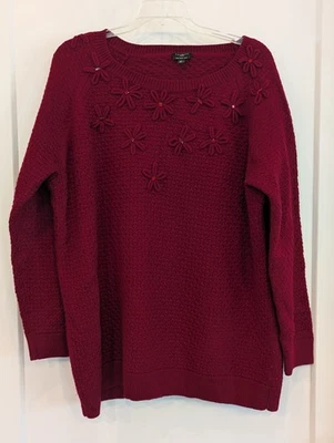 Talbot's 2 X шерсти мериноса свитер бордовый цветочный стразы Grandmacore - Изображение 1 из 4