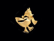 Large Gold Plated Skating Duck Lapel Pin - ELEGANT DESIGN