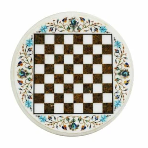 18" marble chess table top center inlay pietra dura malachite room decor A102 - Picture 1 of 4