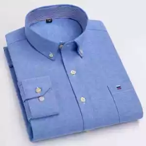 Camisa de vestir formal de ajuste regular con estampado Oxford de manga larga 100 % algodón para hombre - Imagen 1 de 43