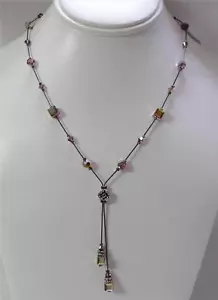 Dabby Reid Heidi Necklace Rose Volcano Swarovski Crystals Dbl Dangle Y HDN 4108B - Picture 1 of 1
