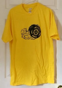 T-shirt maglietta uomo NASCAR ESPN gialla cotone grafica pneumatici S/s taglia large - Foto 1 di 3