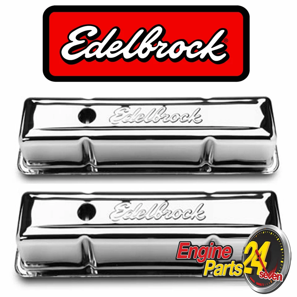 CHEV SB 283 307 327 350 400 VALVE ROCKER COVERS CHROME TALL STYLE EDELBROCK 4649 - image 1 of 1