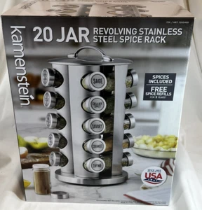 Kamenstein 20 Jar Revolving Countertop Spice Rack with Spices, Stainless Steel - Picture 1 of 3