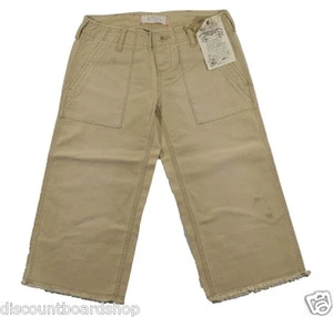 Pantalones Capri Roxy NADIA CROP Camello Caqui Volantes Diseñador Puntada Algodón Junior - Imagen 1 de 2