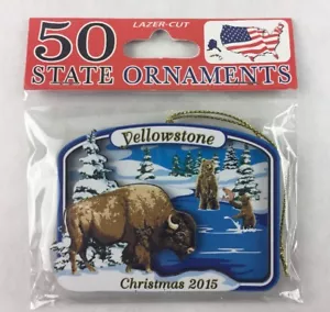 50 State Yellowstone Christmas 2015 Bison Bear Painted Wood Souvenir Ornament - Picture 1 of 7
