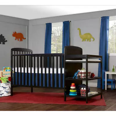 NEW 4-In-1 Baby Crib With Changing Table Combo Furniture Full Size Black • 198.07$