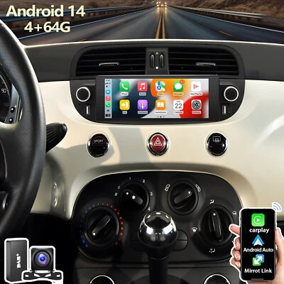 Für Fiat 500 2007-2015 DAB+ Autoradio Android 15 Carplay GPS WIFI 4+64GB Kamera - Bild 1 von 4