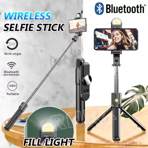 Extendable LED Selfie Stick Tripod Wireless Stand iPhone 16 15 12 13 14 Pro Max - Picture 1 of 12