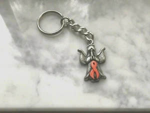 1 Leukemia or Appendix CANCER AWARENESS ANGEL ORANGE RIBBON PEWTER KEY CHAIN. - Picture 1 of 1