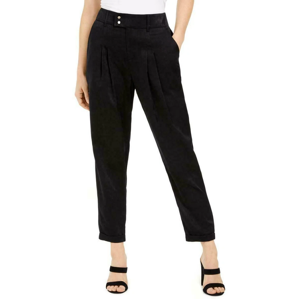 Bar III Womens Black Cuffed Double Pleat Workwear Pants 12 BHFO 1163