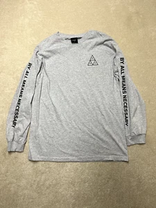 HUF Essentials Triple Triangle Long Sleeve T-Shirt Grey Heather LARGE Back Print - Picture 1 of 5