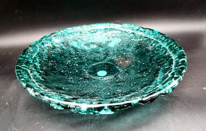 Large 100% Recycled Art Glass Bowl Hand Made in Spain Fire & Light-Like Aqua 12" - Picture 1 of 9