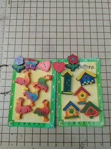 15 FLORAL Heart Roosters Bird House Butterfly 2-hole Wooden Buttons Scrapbook - Picture 1 of 3