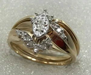 10 karat diamond engagement ring set - 10K yellow gold diamond wedding band set - Picture 1 of 8