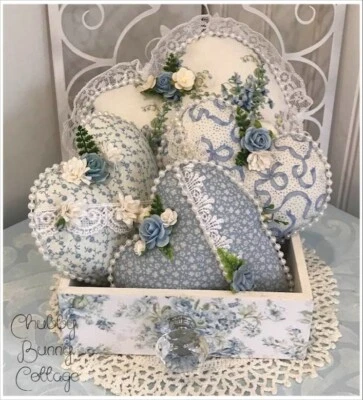 Потертый романтический коттедж ядро синий и белый сердце ящик - Изображение 1 из 4