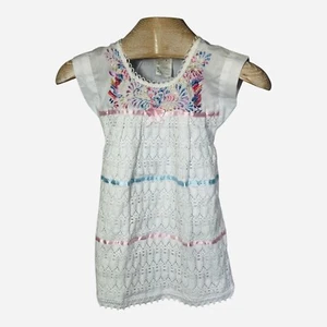 Vintage Girl's Size 4 Oaxacan White Embroidered Mexican Dress Short Sleeve - Picture 1 of 8