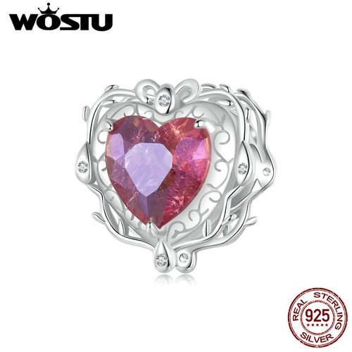 VALENTINO Wostu Trendy S925 Argento Cuore Magico Zirconi Perline Charm Fit Bracciali Regali Gioielli