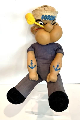 复古 Popeye The Sailor Man 毛绒娃娃 橡胶脸 17 英寸 高 巴西制造 — 第 1/4 张图片