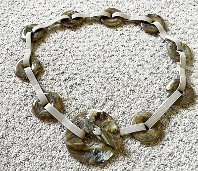 Natural Horn? Womens Belt Round Disc Toggle Closure S/M Tan Stretch Vintage - Image 1 of 4