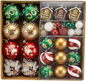 60Ct Christmas Ornaments Set, Red Green Gold Christmas Tree Decorations, Shatter - Picture 1 of 7