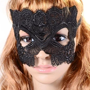 STUNNING BLACK VENETIAN MASQUERADE EYE MASK HALLOWEEN PARTY LACE FANCY DRESS - Picture 1 of 15