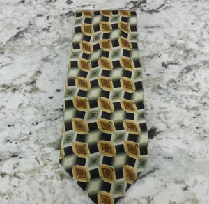 Cravatta Pierre Cardin marrone e nero stampa geometrica 100% seta made in USA 59" - Foto 1 di 5