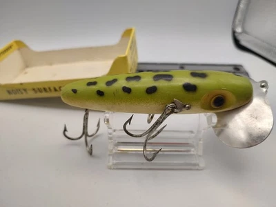DE COLECCIÓN FRED ARBOGAST MUSKIE JITTERBUG PATRÓN RANA 5" Madera  Foto 1 de 4
