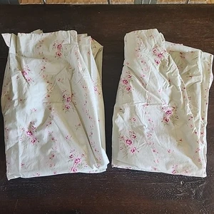 Vintage Pair of 2 Curtain Panels Simply Shabby Chic Baby Green Floral Cotton Tab - Imagen 1 de 16